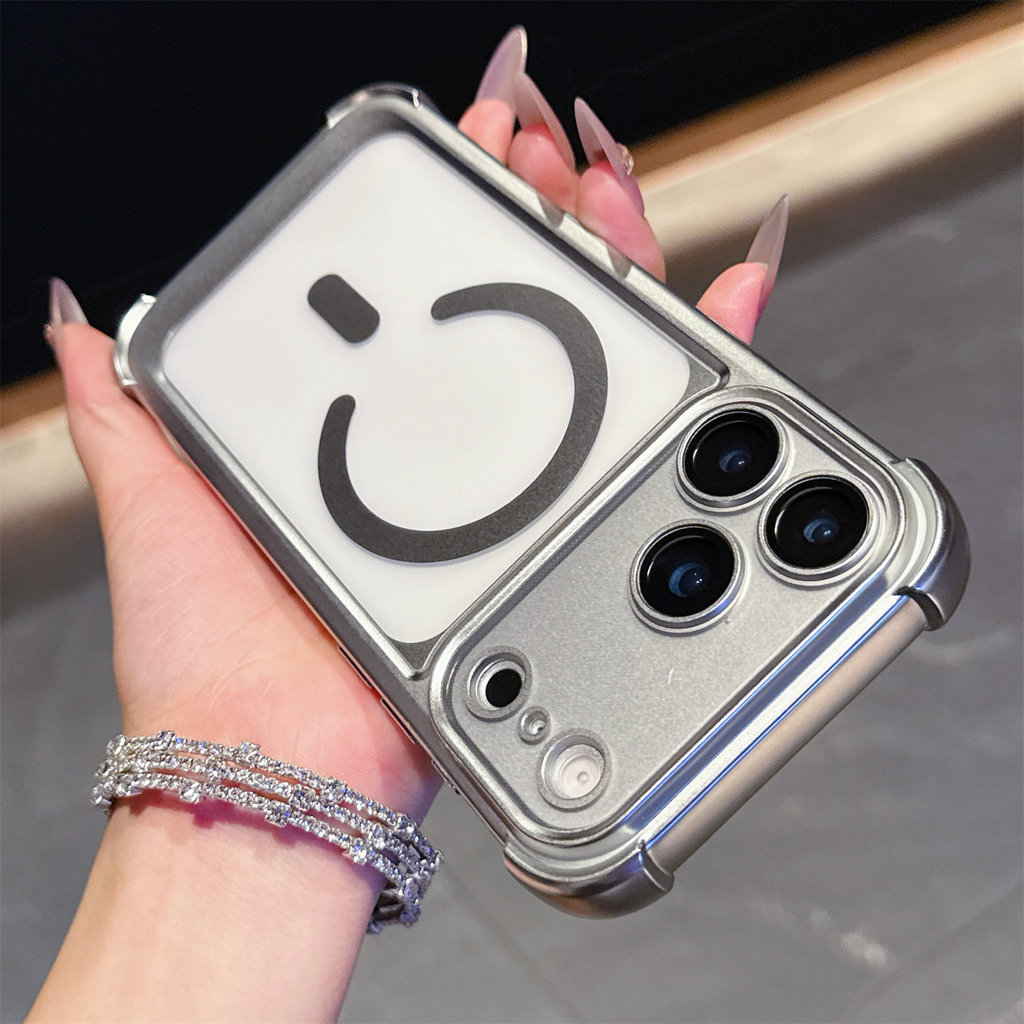 [Dành cho iPhone13-iPhone17 pro max] Túi khí bốn góc chống rơi trong suốt vỏ từ tính mờ Ống kính che