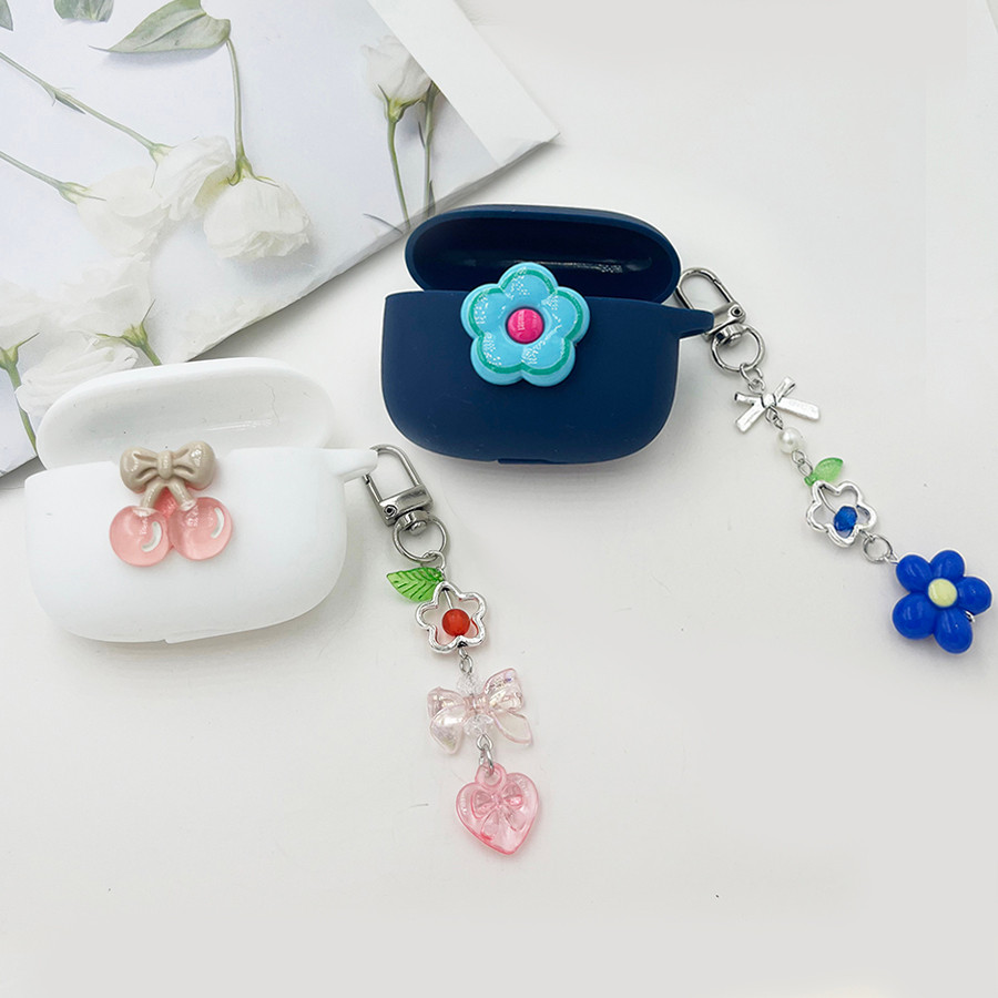 Ins Cherry / flower Cover Cho Soundcore Liberty 4 Pro / 4nc / Liberty4 Vỏ Tai Nghe Silicon keychian
