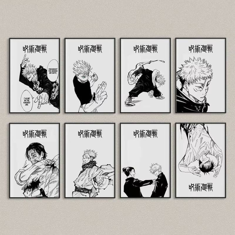 Poster Anime Jujutsu Kaisen - Canvas Đen Trắng Trang Trí Nhà Nghệ Thuật Treo Tường