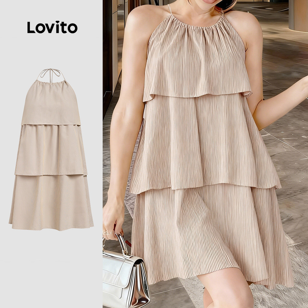 Lovito  Váy Boho Nhiều Lớp Không Lưng Xuân/Hè Váy Kaki Cho Nữ L178LD017