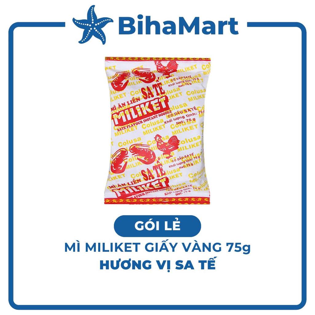 GÓI LẺ COLUSA Mì Miliket giấy vàng gói 75g hương vị Sa tế, Mì giấy Miliket sate, Mì gói giấy vàng sa