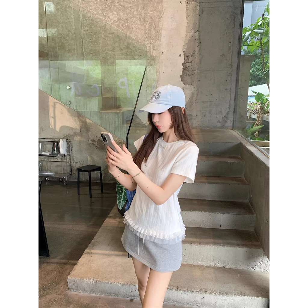 Áo babydoll baby tee nữ ôm body Thiết kế mới White Love Jacquard tay ngắn mùa hè Phong cách mới Slim-fit | BigBuy360 - bigbuy360.vn