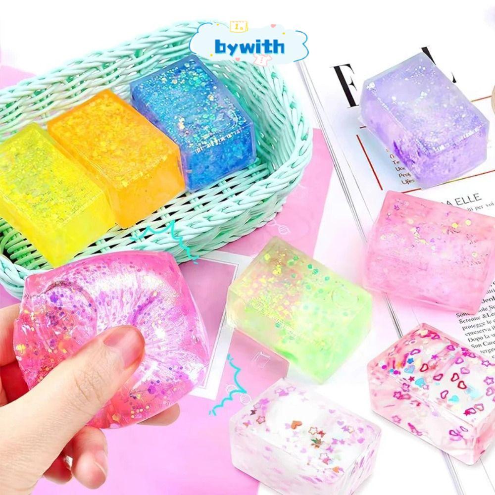 BYWITH Glitter Squishy Cube, Giải nén Malt Sugar Gel Ice Cube, Sáng tạo Phát triển chậm Kết cấu mềm 