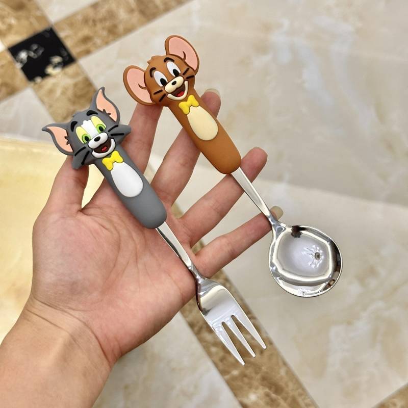 Cat and Mouse Main Meal Spoon Fork Set Household Dining Spoon Cute Children's Drop-Resistant Spoon 3