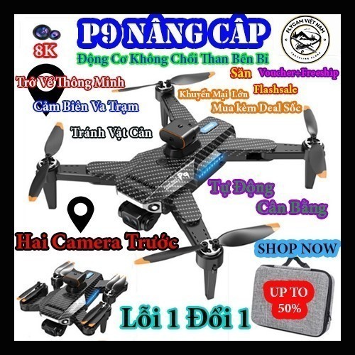 Flycam P9 PRO Carbon Camera Kép, Chế Độ Bay Thông Minh, Cảm Biến Tránh Chướng Ngại Vật, Định Vị Luồn