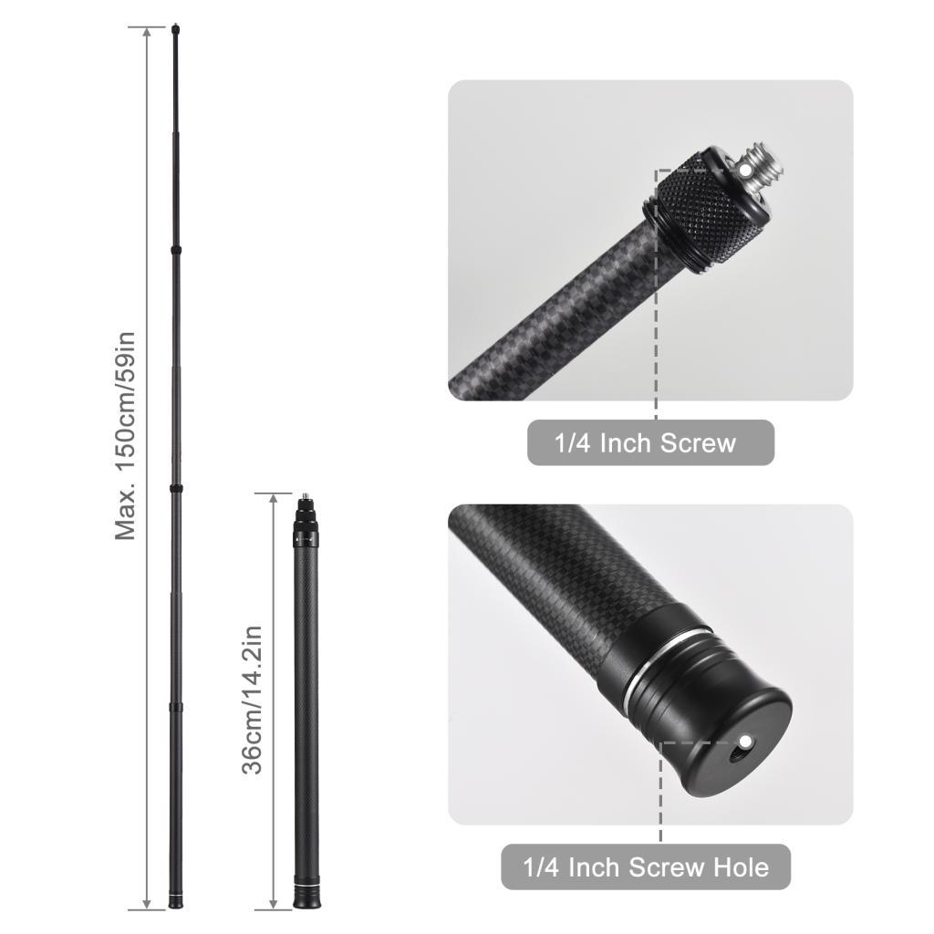 Shopp Portable Selfie Stick Giá đỡ máy ảnh bằng sợi Carbon Giá đỡ vít 1 / 4 Inch 36cm-150cm / 14,2in