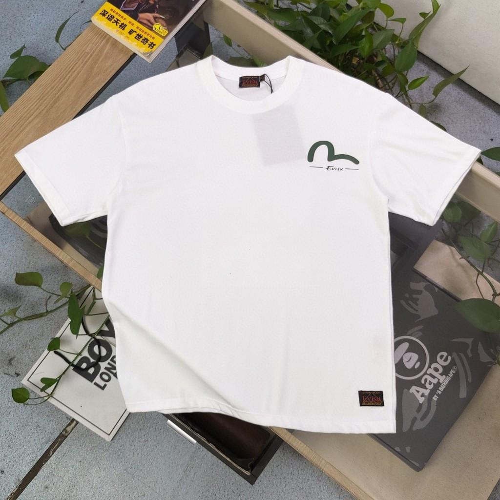 Áo sơ mi EVISU cổ điển, cổ tròn ngắn tay cho nam nữ, phong cách mới EQBR