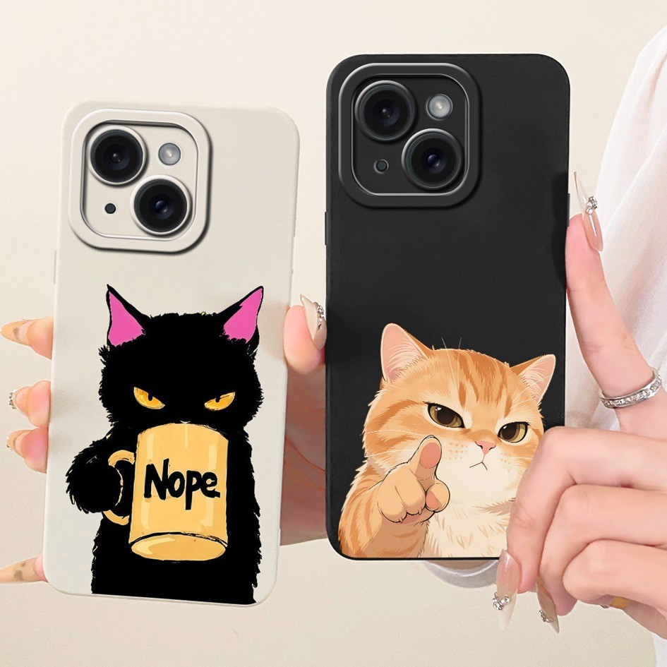 Ốp Chống Sốc Cho iPhone 15 Ốp Lưng A3090 A2846 Hoạt Hình Dễ Thương Mèo Mềm Silicon Mờ Ốp Lưng Điện T