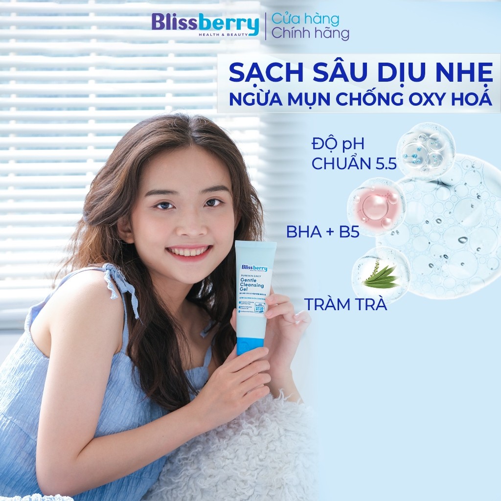 Sữa Rửa Mặt BHA pH 5.5 Dịu Nhẹ Giảm Mụn Kết Hợp B5 Duy Trì Độ Ẩm Blissberry Daily Gentle Cleansing Gel 100ml | BigBuy360 - bigbuy360.vn