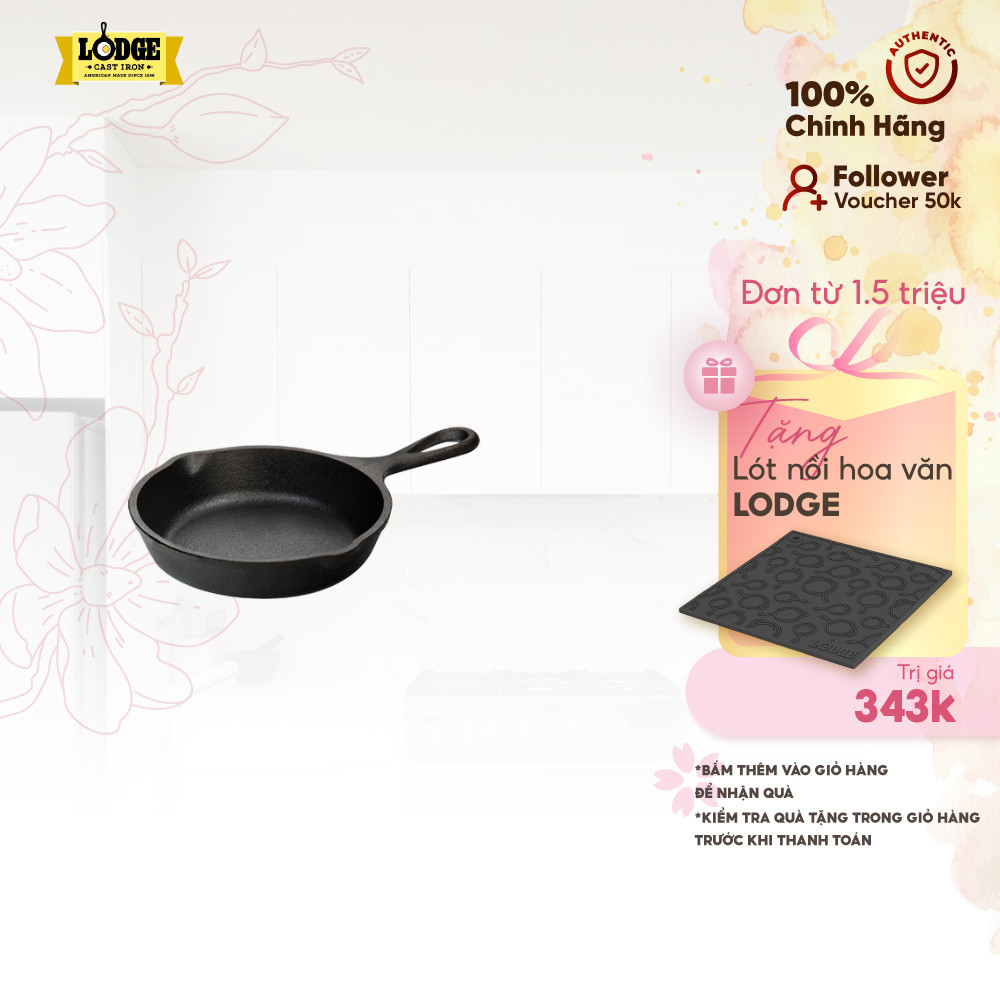 Chảo gang Lodge sản xuất tại Mỹ nhiều kích thước sử dụng trên mọi loại bếp 12.7cm