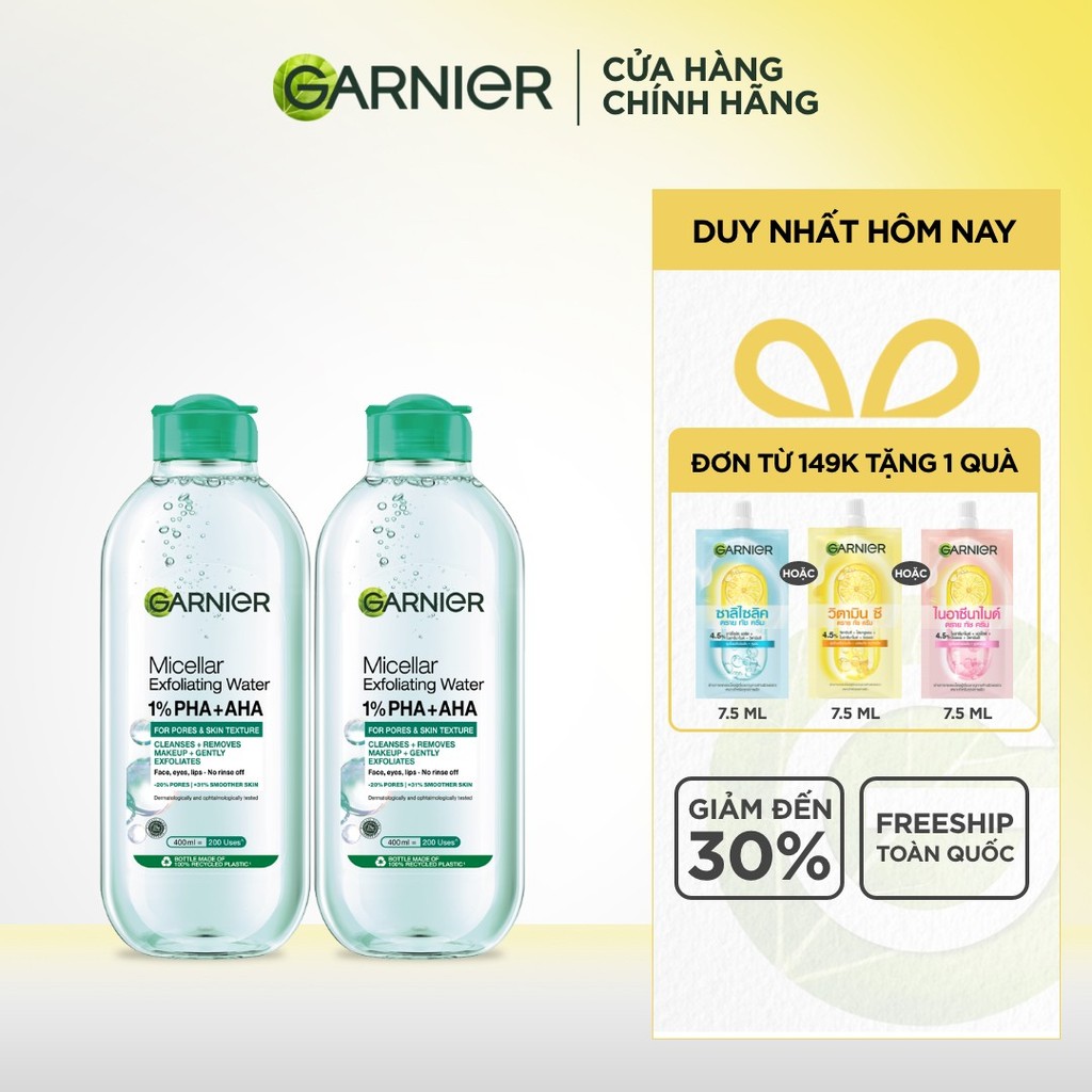 Bộ 2 nước Tẩy Trang sạch sâu & làm sạch tế bào da chết - Garnier Micellar Exfolliating Water 400mlX2