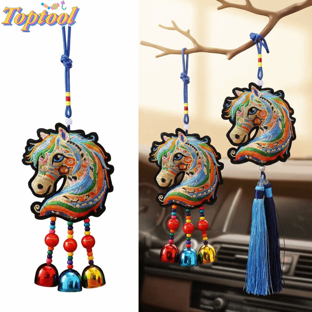 TOPTOOL Cung Hoàng Đạo Thêu Đồ Trang Trí, Handmade Đầu Ngựa Tua Rua Chuông Gió, Ngựa Cung Hoàng Đạo 