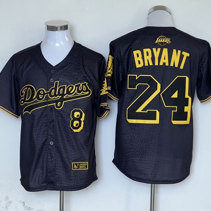 Giao hàng trong ngàyĐồng phục bóng chày bằng da rắn đen KB Dodgers Áo kỷ niệm Kobe 8 / 24 / bryant