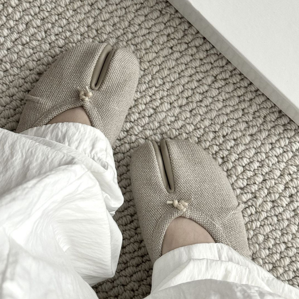 Sheepskin Version~Linen pleated split-toe shoes, vintage flat ballet shoes, women's round-toe pig蹄 s