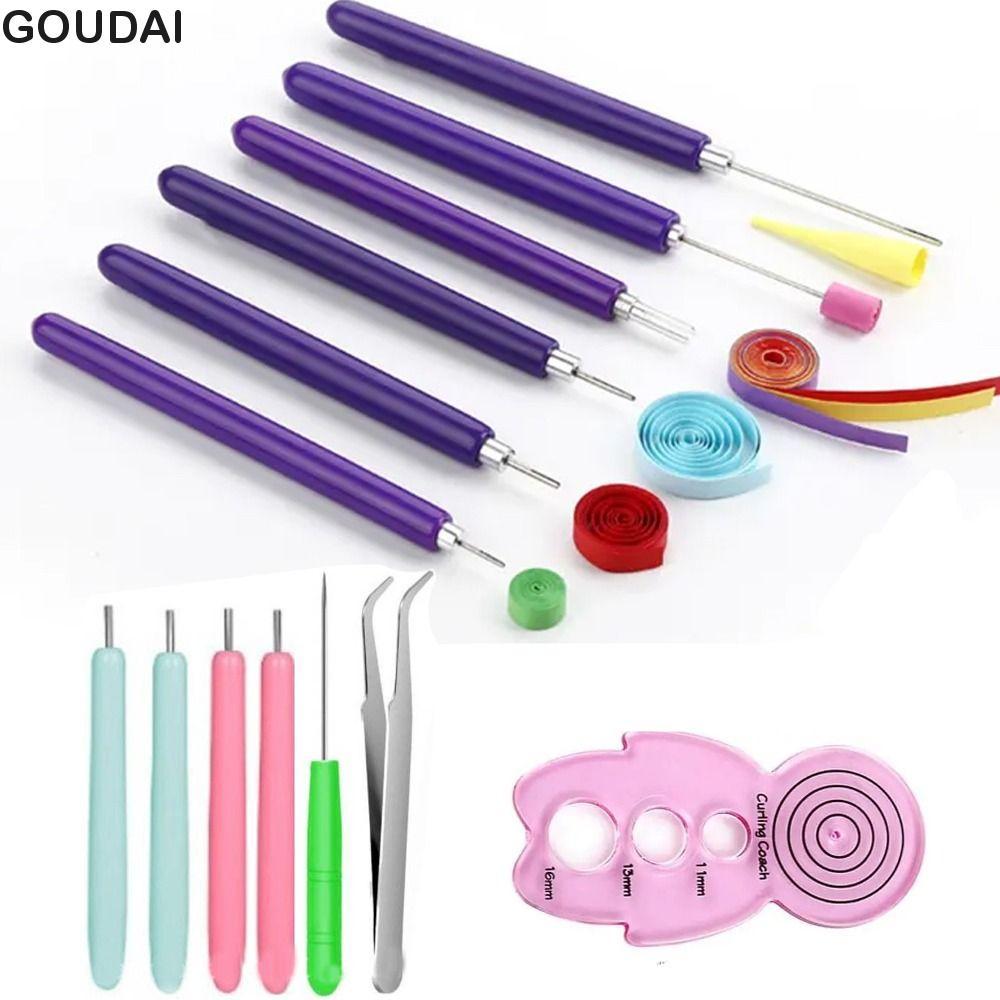 GOUDAI 12 Dụng Cụ Quilling Giấy, Bút Có Rãnh Quilling Bộ Kim Quilling Đa Kích Thước, Dải Giấy Giấy T
