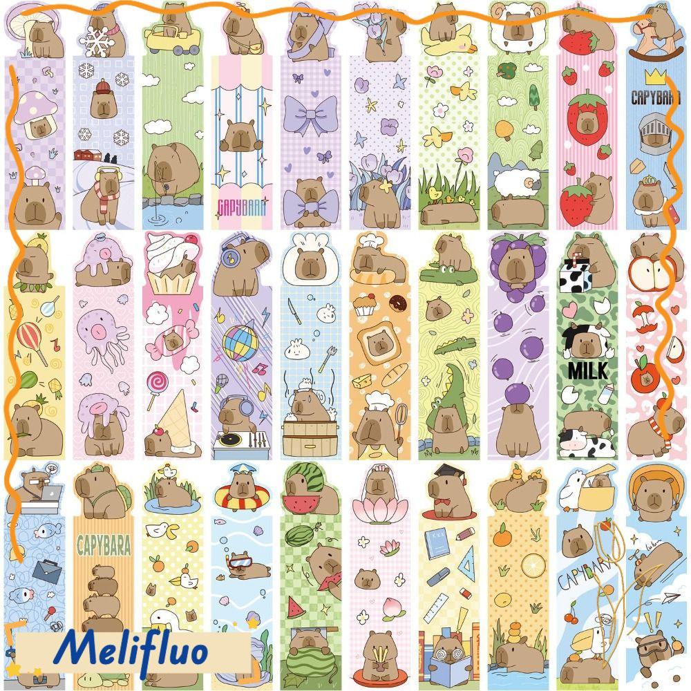MELIFLUO 30 Cái / bộ Capybara Bookmark, Nhãn Sách Hoạt Hình Trang Trí Sách Đọc Sách, Giấy Di Động Đọ