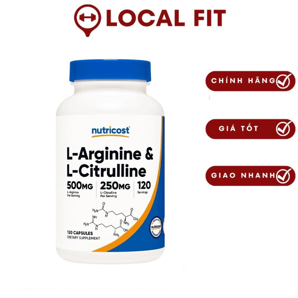 Nutricost L-Arginine L-Citrulline 120 Viên | Viên Hỗ Trợ Tăng Sức Mạnh, Sức Bền, Giảm Huyết Áp -  wh