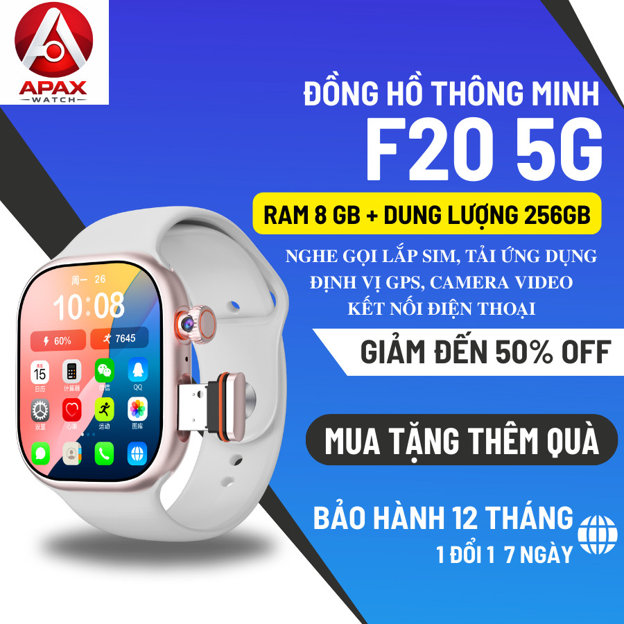 Đồng Hồ Thông Minh Lắp SIM APAX Watch F20 5G – Android, Tải App CHPlay, Wifi, GPS, Camera Xoay, Nghe