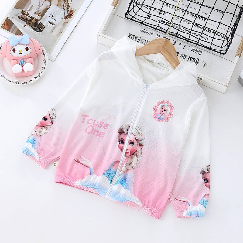 Elsa Cartoon Ice Silk Children's Sun Protection Clothing Girl 2024 New Breathable Sun Protection Clo