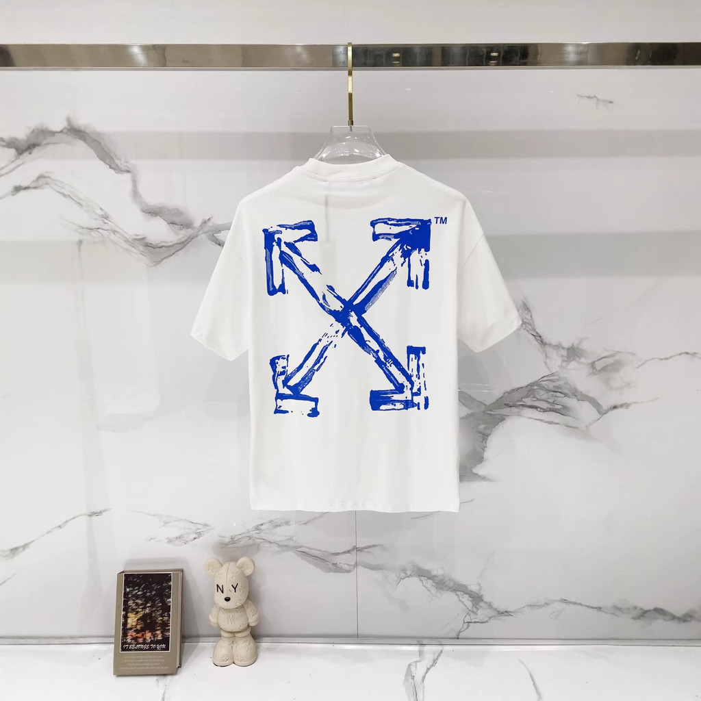 SKNM Off-White Pure cotton for summer Short-sleeve shirt with small letter and large arrow print T T