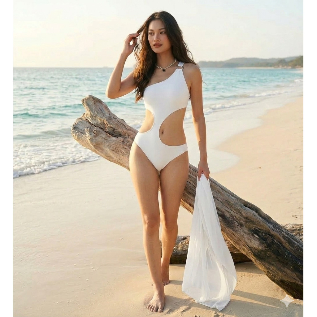 [B140] Bikini Liền Thân Lệch Vai Cut-out Sexy - 5 Màu Hot Trend