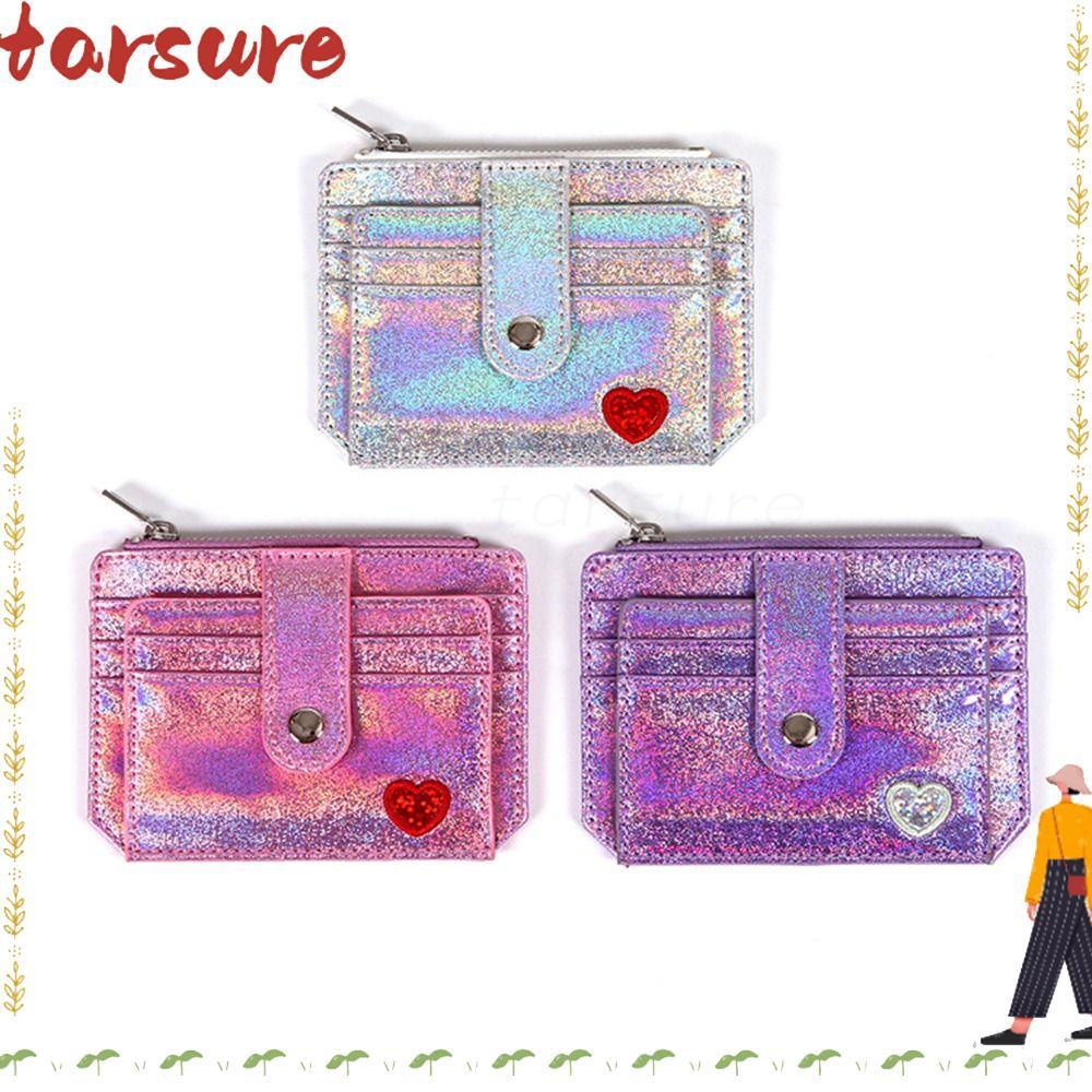 TARSURE Slim Wallet Laser Shining Heart Sequins Thẻ ID học sinh
