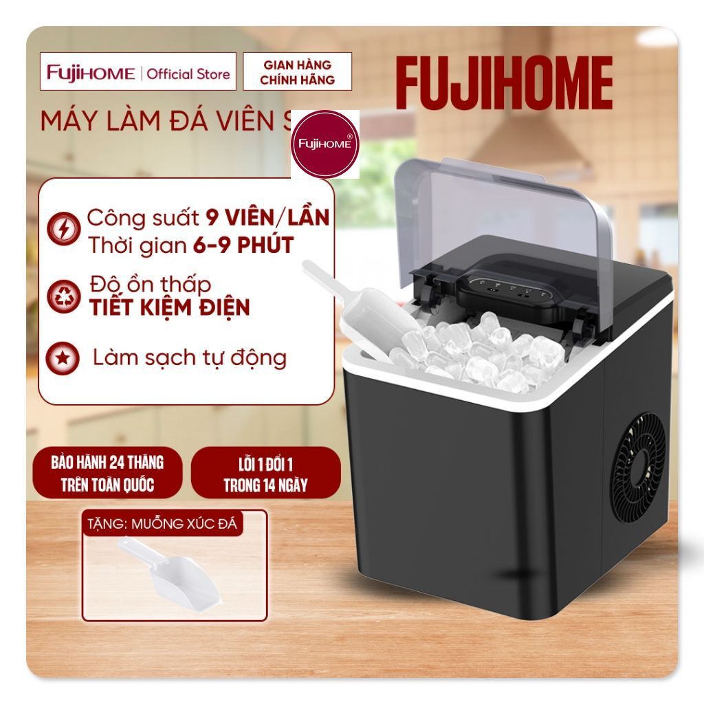 Máy làm đá viên sạch mini tự động Fujihome IM1218 Nhập Khẩu, công suất 9 viên đá/ lần siêu tốc 6-9