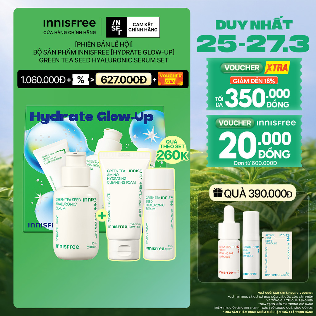 [Phiên bản Giới Hạn 2025] Bộ Serum trà xanh cấp ẩm sâu phục hồi da, với Probiotics INNISFREE Green Tea Seed Serum 80ml