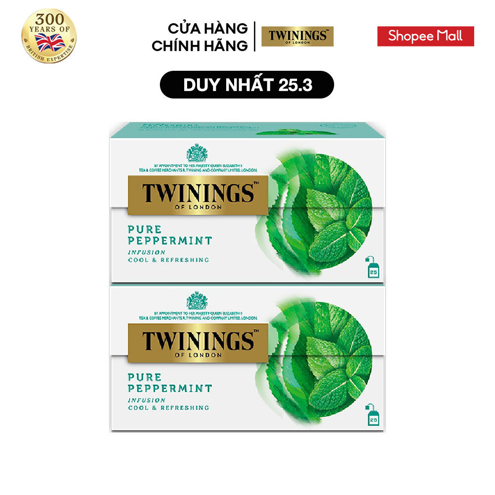 Combo 2 Trà Túi Lọc Bạc Hà Twinings Pure Peppermint - Hộp 25 Gói 2G