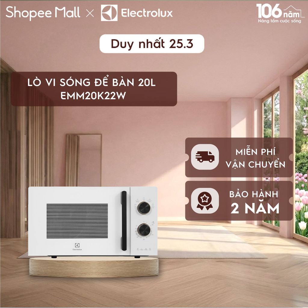 Lò vi sóng 20L Electrolux EMM20K22W 800w - 5 chương trình nấu, rã đông, hâm nóng nhanh