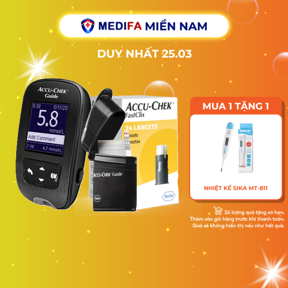Combo Máy Đo Đường Huyết ACCU-CHEK Guide Kèm 25 Que Thử & Hộp 24 Kim Lấy Máu FastClix