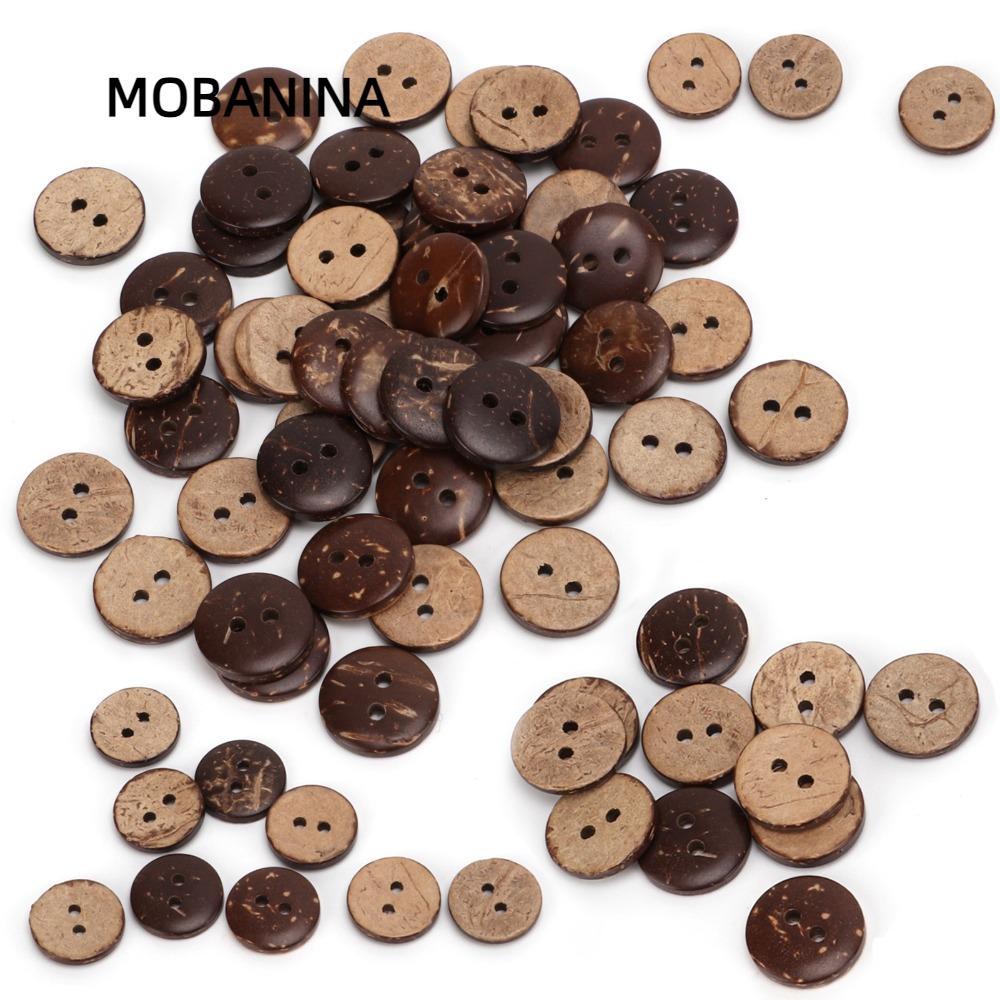 MOBANINA 200 Nút Gỗ, Nút Vỏ Dừa 2 Lỗ Tinh Tế, May Gỗ Nâu Dừa Thủ Công Nút May Dự Án May
