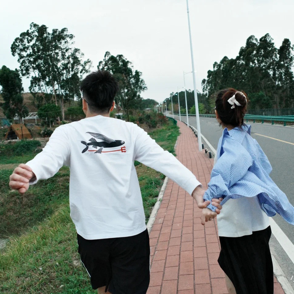 PAT*  Sports Style Daily Commuting Couple's Round Neck Long Sleeve T Shirt Bottoming Shirt T-Shirt T
