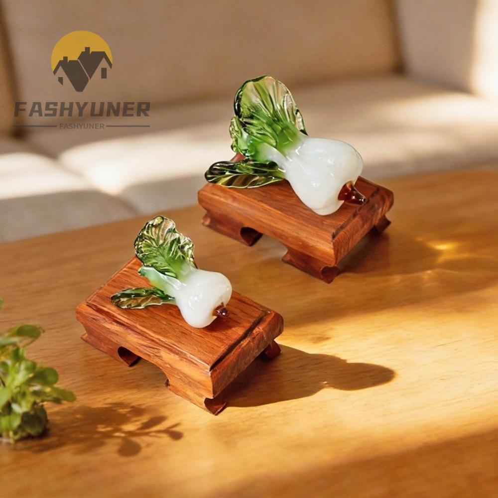 FASHYUNER Glass Bok Choy, Bok Choy Shape Thiết kế thịnh vượng Trang trí bàn làm việc pha lê, Kính th
