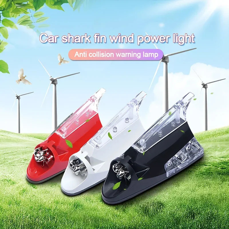 Ăng-ten ô tô vây cá mập LED chạy bằng gió | Đèn cảnh báo tăng cường tín hiệu & chống va chạm cho nóc