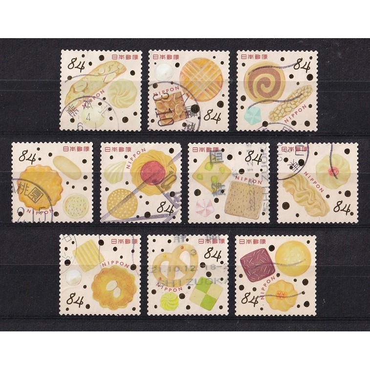 Bộ 10 Tem Bưu Chính Nhật Bản - Bánh Quy | Japan - Happy Greetings Cookies 84yen 2021 (10) | Used/CTO