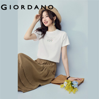 Áo thun nữ GIORDANO 13394201 tay ngắn 100% cotton in hình thời trang cho nữ 