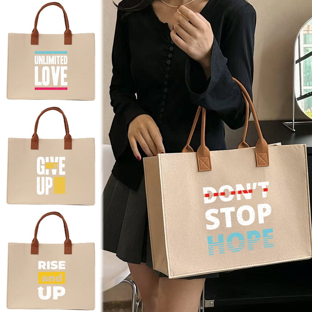 Felt tote bag Commuter shopping bag Exquisite print In stock Thickened Large felt tote bag Large cap