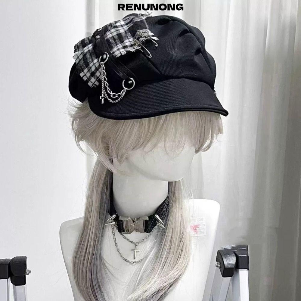 Mũ nồi Harajuku RENUNONG, Mũ Gothic Gothic Gothic Gothic mát mẻ, Grunge Chic Spice Cross Mặc thường 