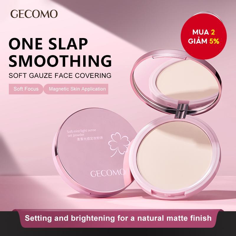 GECOMO Phấn phủ nén ba màu sương mềm mờ kiểm soát dầu, làm sáng, lâu trôi, che phủ tự nhiên, trang đ