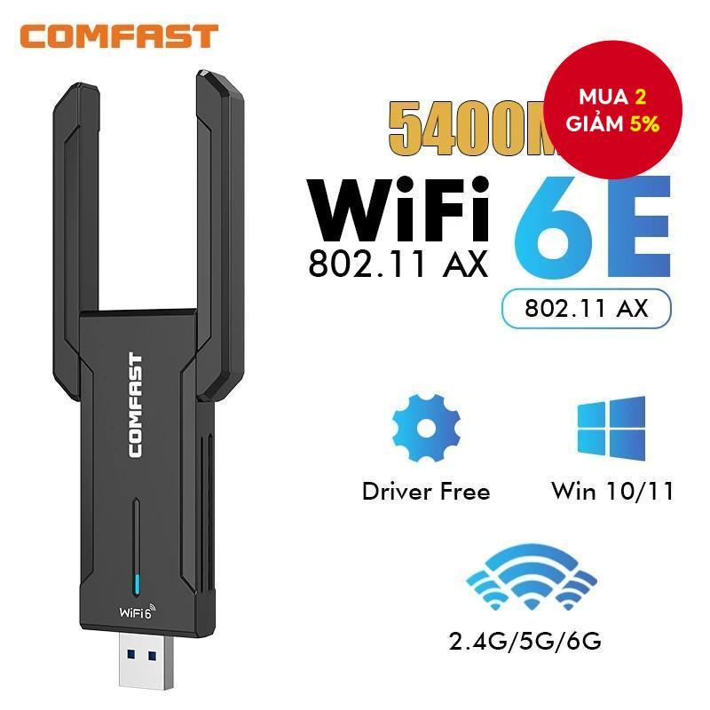 Comfast AX5400 wifi cho pc 6E USB3.0 Adapter Dongle 2.4G / 5G / 6GHz Placa Antena Para Card Mạng Cho