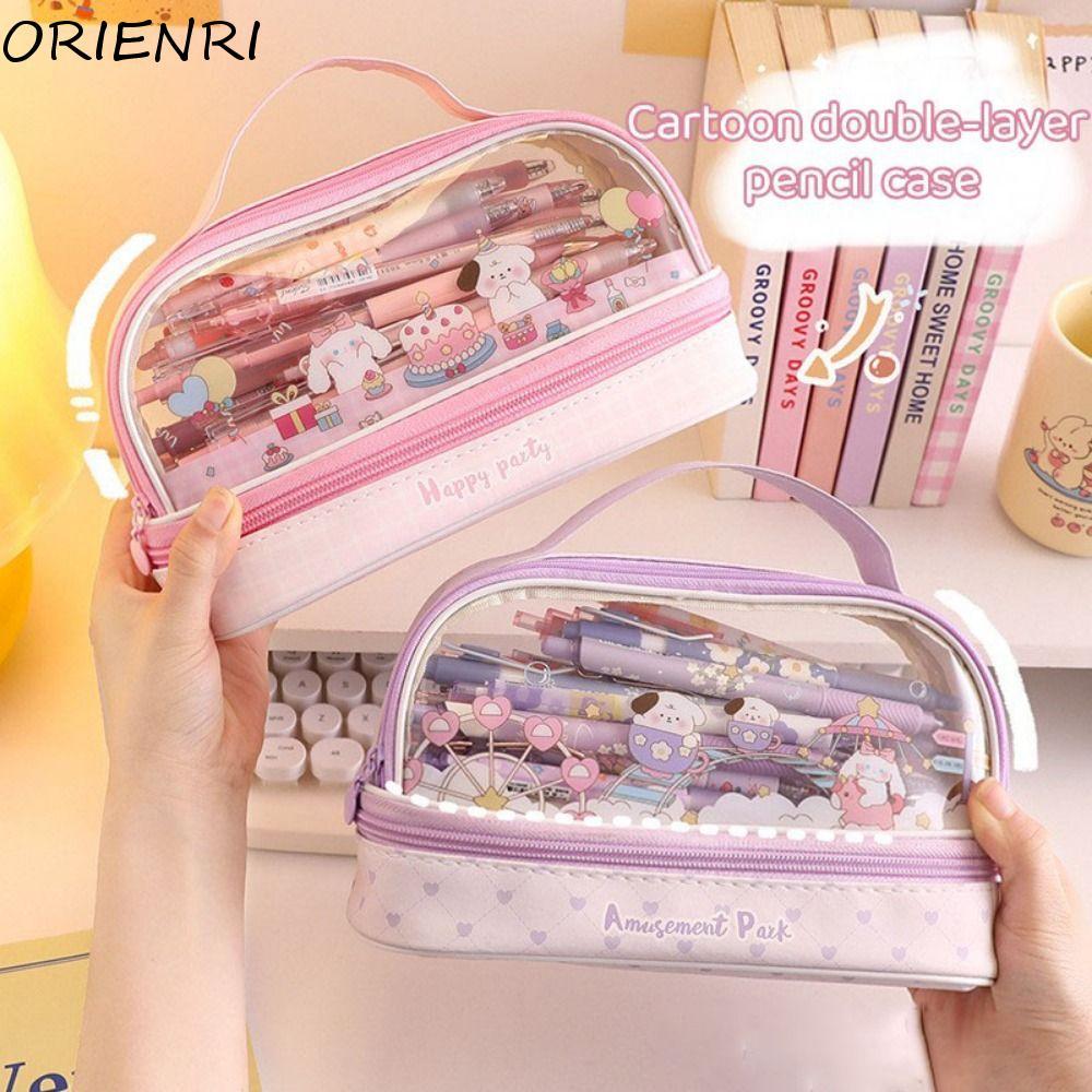 Hộp bút chì ORIENRI Kawaii Phim hoạt hình hai lớp Hộp bút chì học sinh