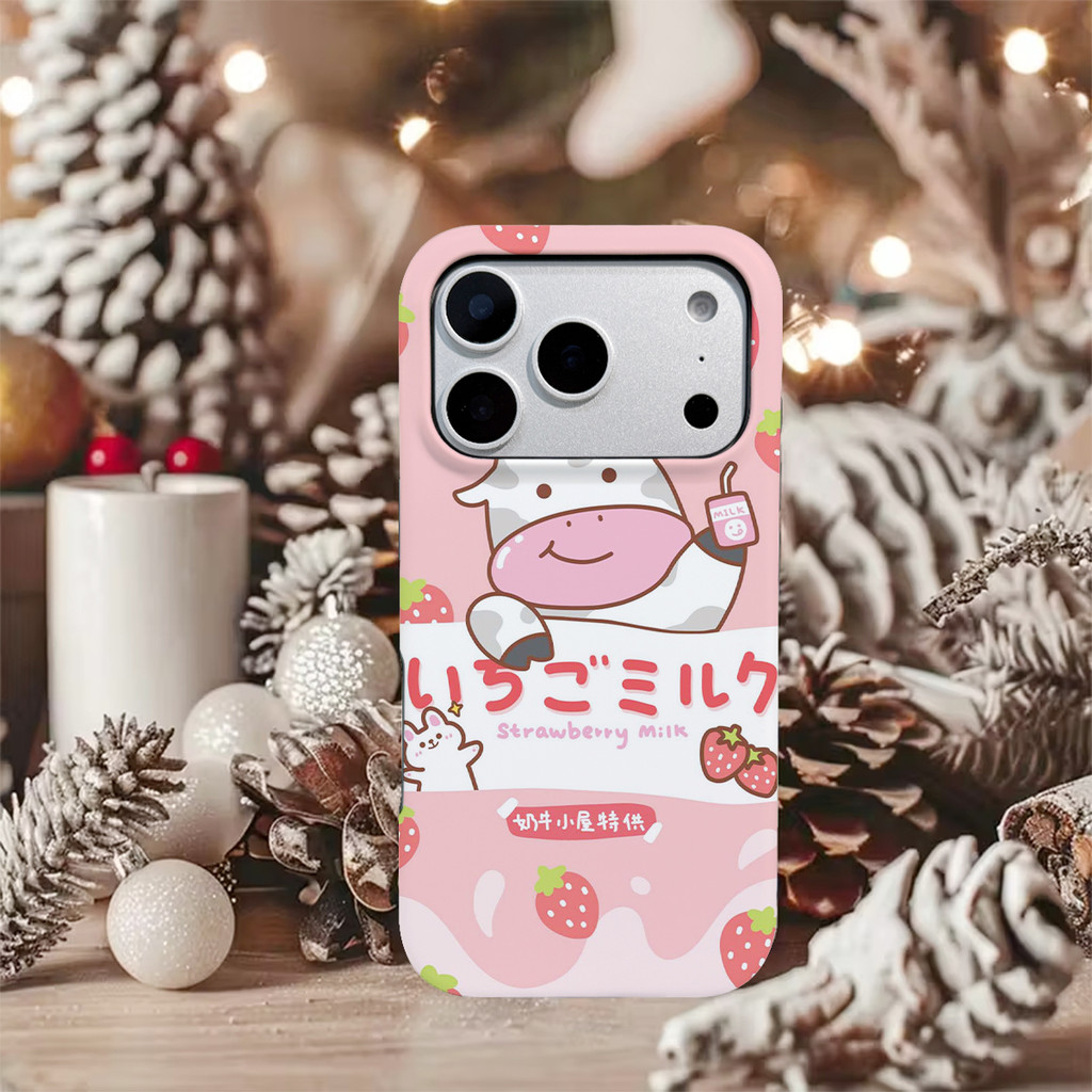 Bản đồ sữa dâu tây Cổ điển 2 trong 1 nối trên và dưới mờ cho iPhone17 Pro Max iPhone16 Pro Max iPhon