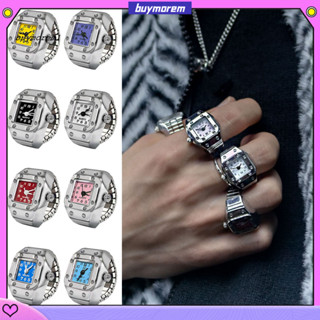 BUYM Nhẫn Đồng Hồ Nam Nữ Nhẫn Chính Xác Đồng Hồ Nhẫn Hợp Kim Đồng Hồ Có Dây Thép Không Gỉ Co Giãn Mặt Vuông Cặp Đôi Nhẫn Ngón Tay Unisex Phụ Kiện Thời Trang Cho Nam