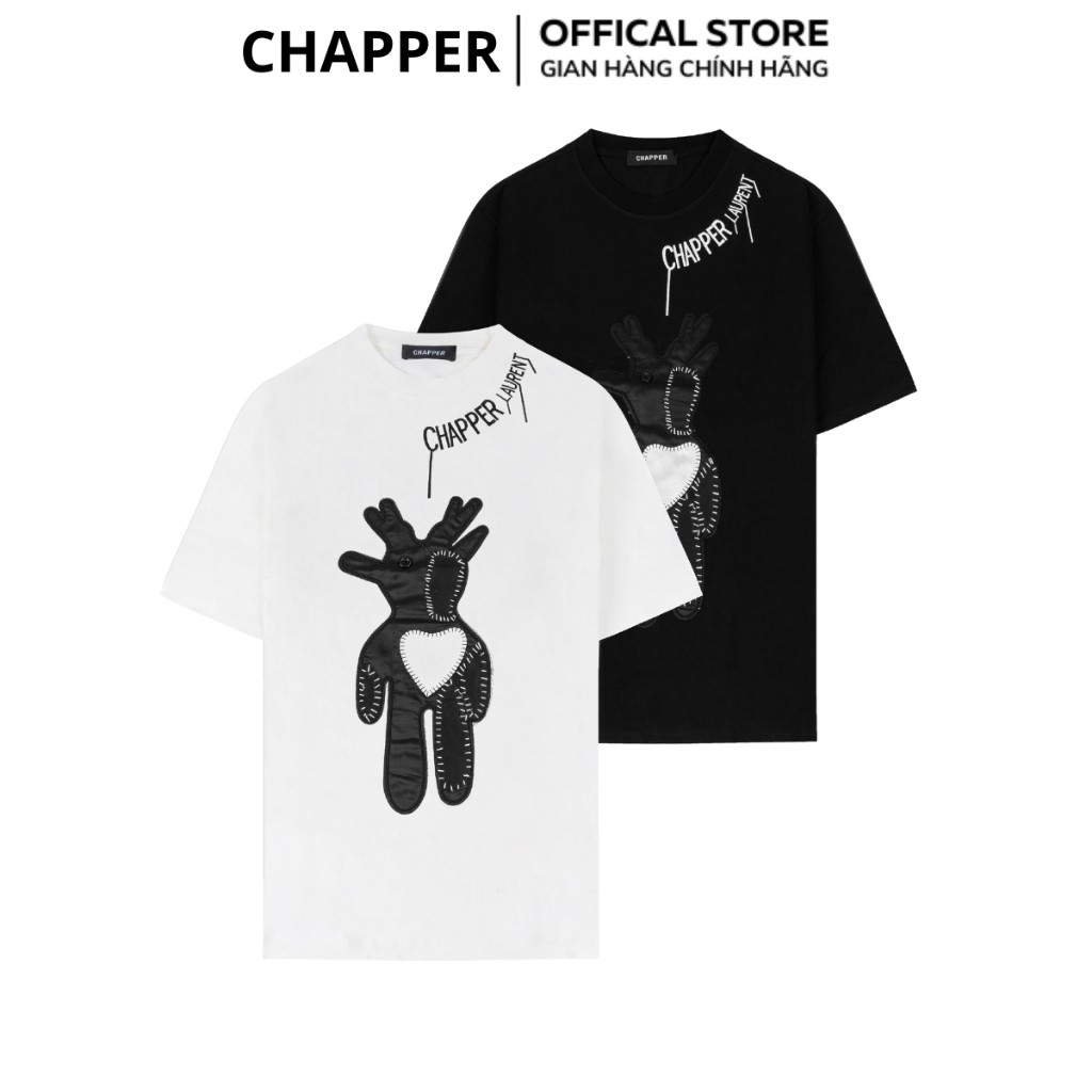 (COD) Áo thun nam nữ cổ tròn CHAPPER thêu Gấu, form Unisex, vải cotton 310gsm - APCP010