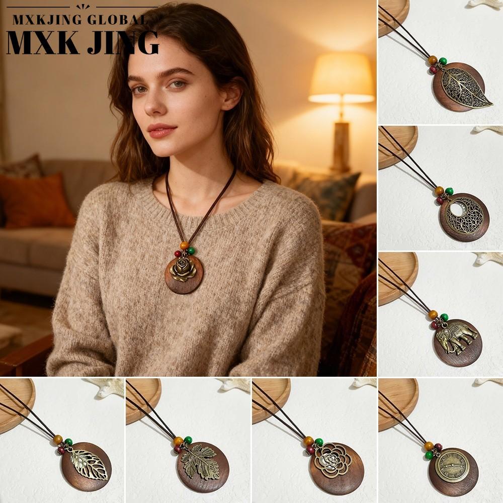 Vòng cổ lenMXKJING và vòng cổ gỗ mặt lá rỗng, style vintage boho dành cho nam