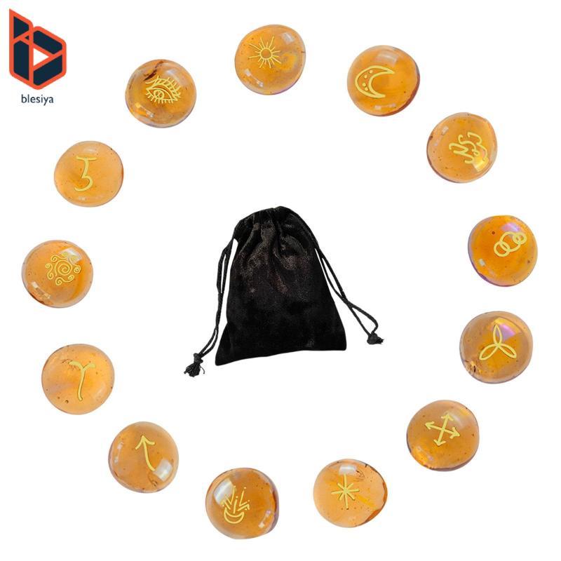 13x Runes Set Công cụ giải phẫu Túi dây rút Thủy tinh Runes Món quà phù thủy