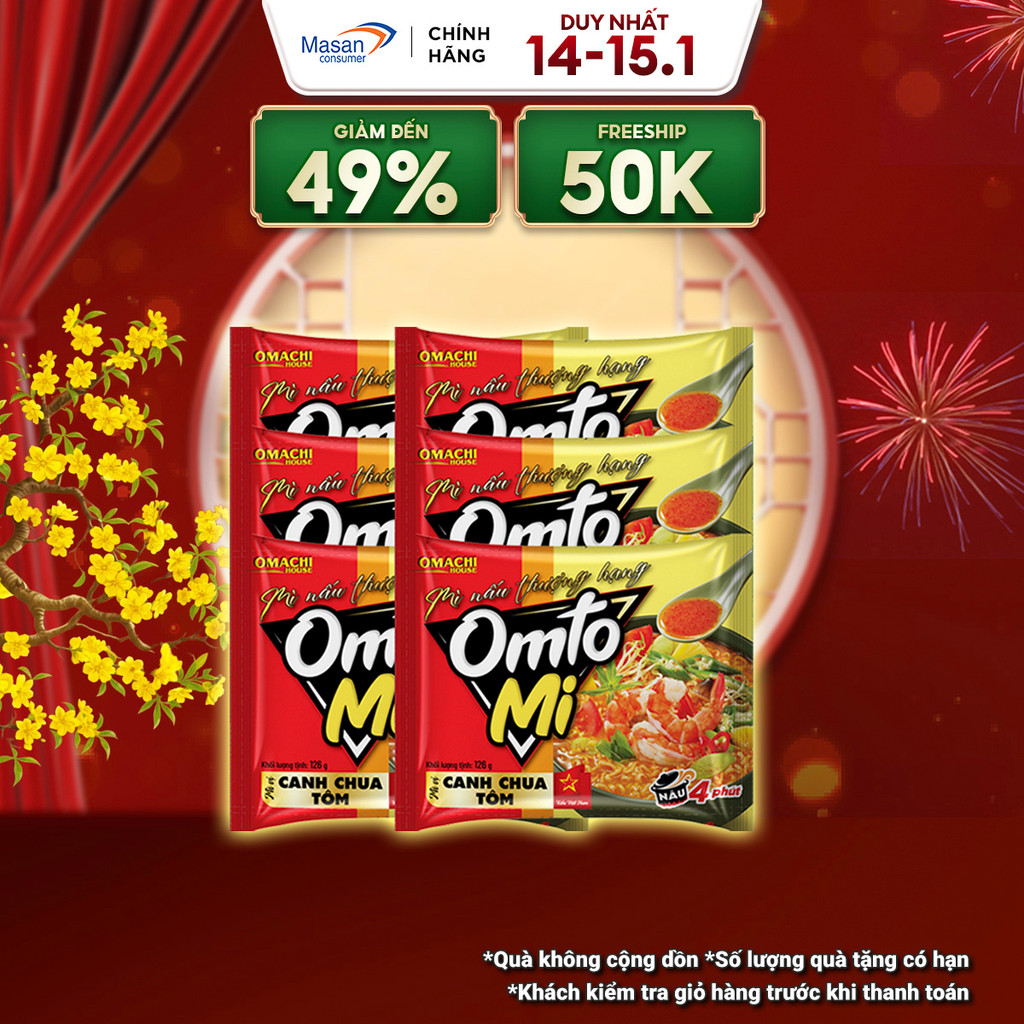Mì Nấu OMTOMI Canh Chua Tôm - Combo 6 Gói X 126GR