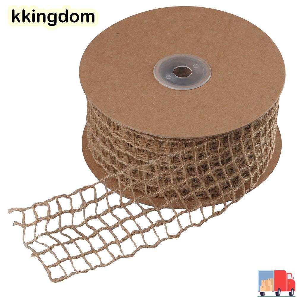 KKINGDOM 1 Cuộn Vải Bố Lưới, Ruy Băng Có Dây Đay Mộc Mạc, Dệt Mở 10 Sân 2 Inch Đay Lưới Ruy Băng Thủ