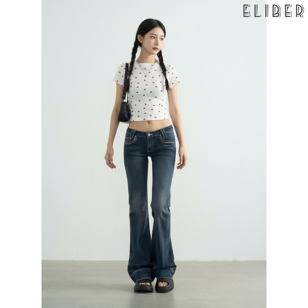 ELIBER American Retro 2026 New Flared Low Waist Plus Size Jeans